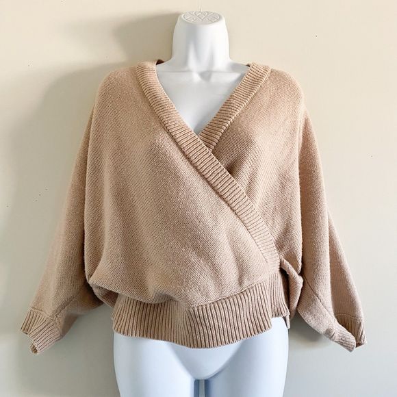 TOBI Cream Knit Open-Back Sweater Size S | Mock Wrap Long Sleeve Cozy Pullover - Picture 1 of 10